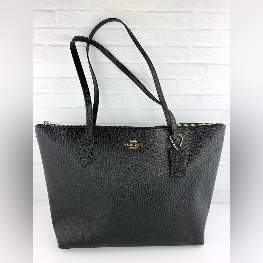COACH Gallery Zip Top Tote Bag Crossgrain Leather Black 4454 $295